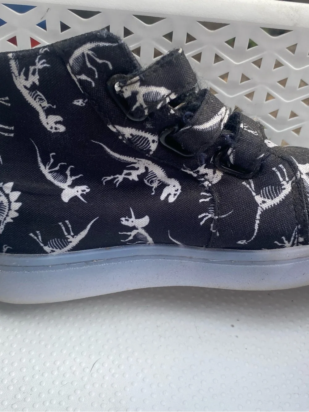 Kids High-Top Sneakers with White Dinosaur Print - Black